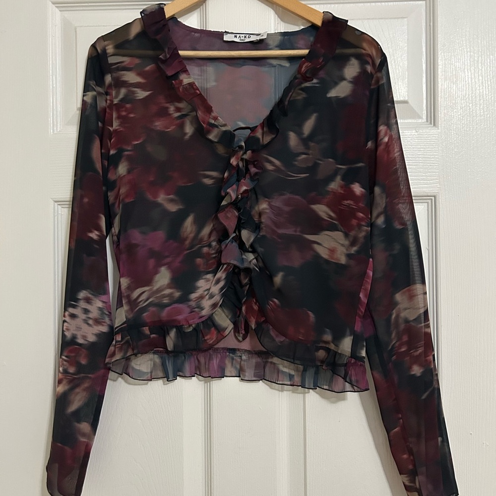 NA-KD Floral Sheer Long Sleeve Top
